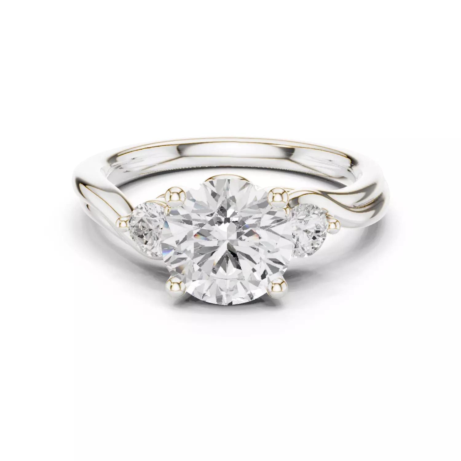 Trio Round Diamond Solitaire Ring 3dm stl renders animation 3D print model_1