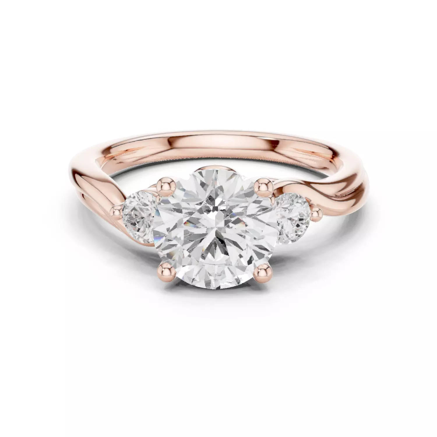 Trio Round Diamond Solitaire Ring 3dm stl renders animation 3D print model_0