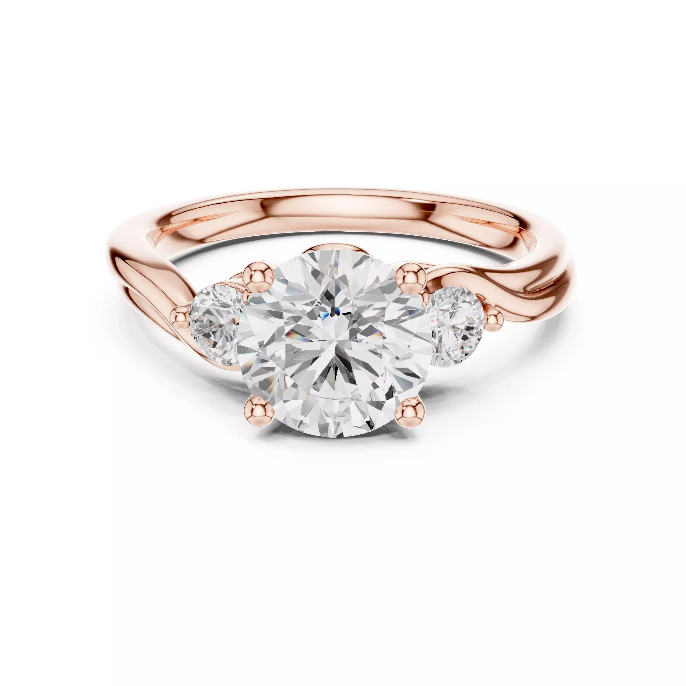 Trio Round Diamond Solitaire Ring 3dm stl renders animation 3D print model_8