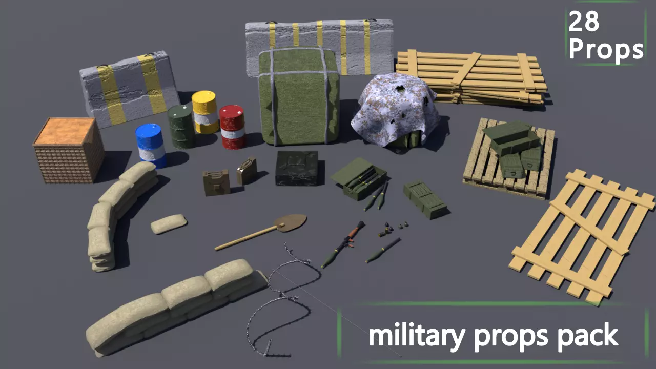 military assest pack props Low-poly 3D model