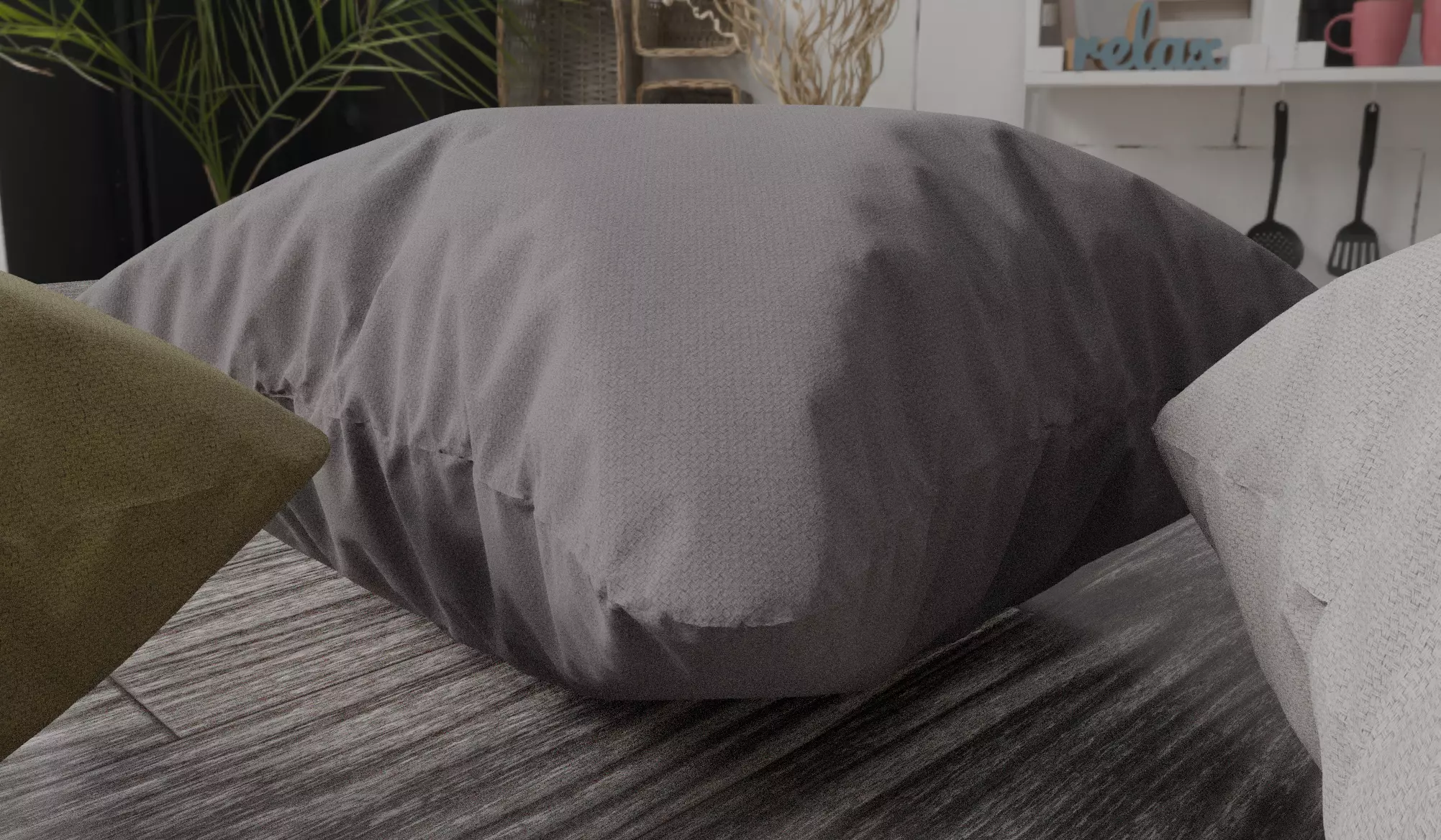 Square Cushion Set 4 Unique Meshes 4 Colors Decorative Pillows Low-poly 3D model_10