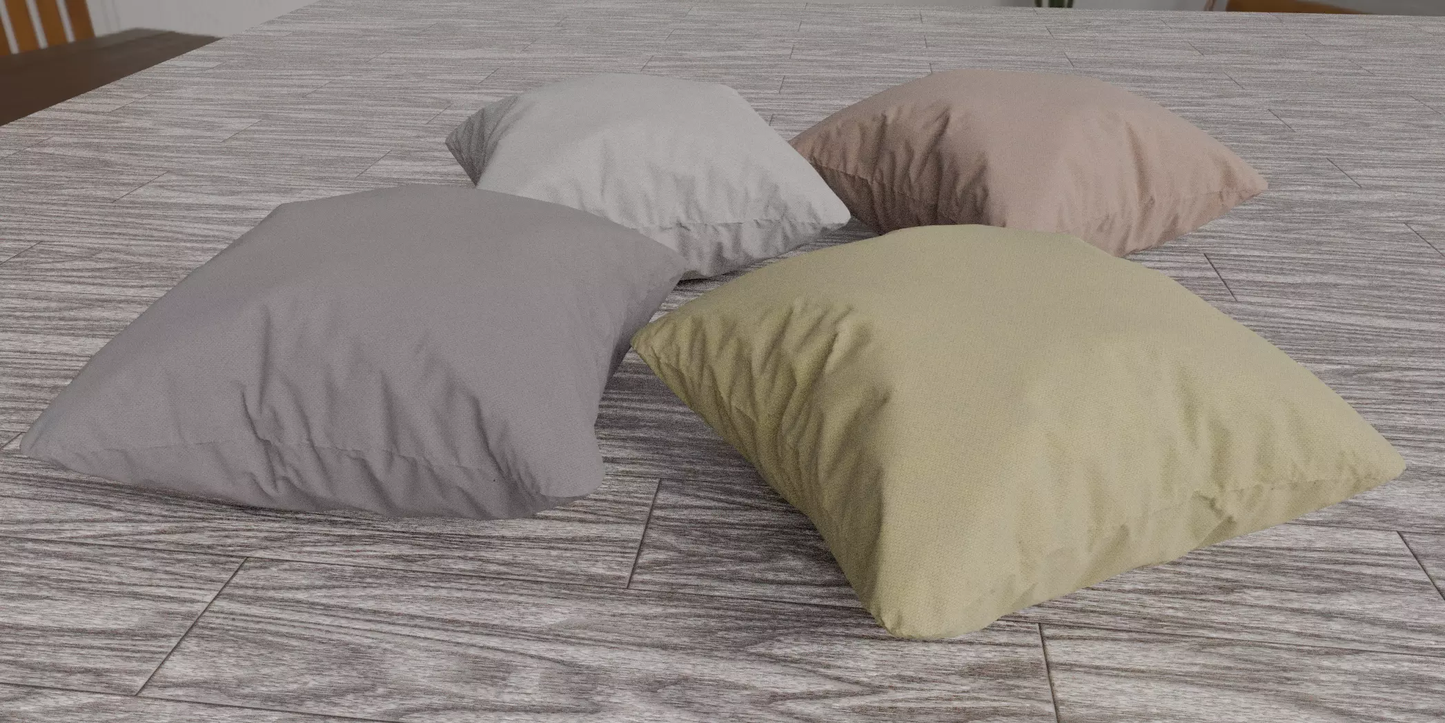 Square Cushion Set 4 Unique Meshes 4 Colors Decorative Pillows Low-poly 3D model_3