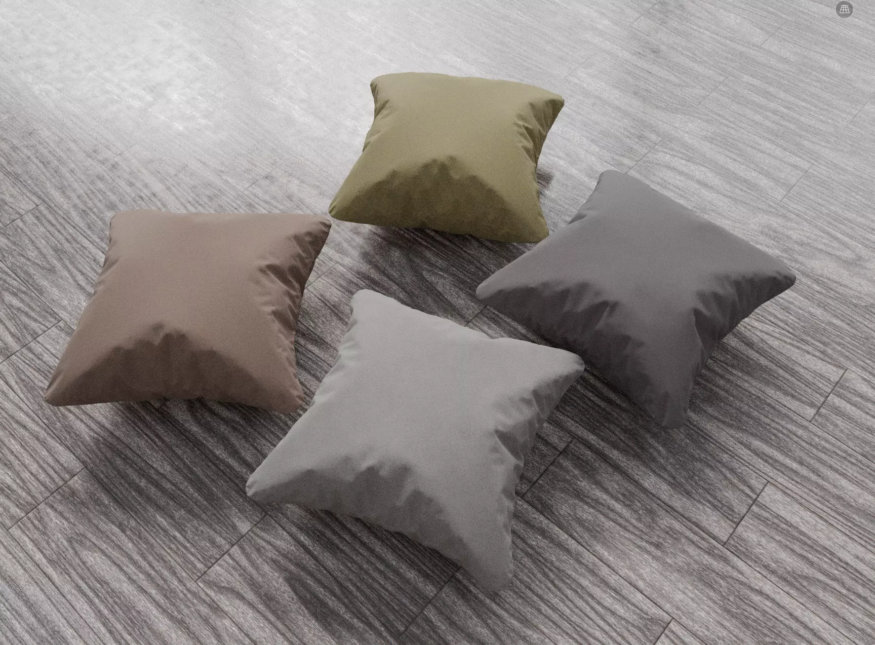 Square Cushion Set 4 Unique Meshes 4 Colors Decorative Pillows Low-poly 3D model_0