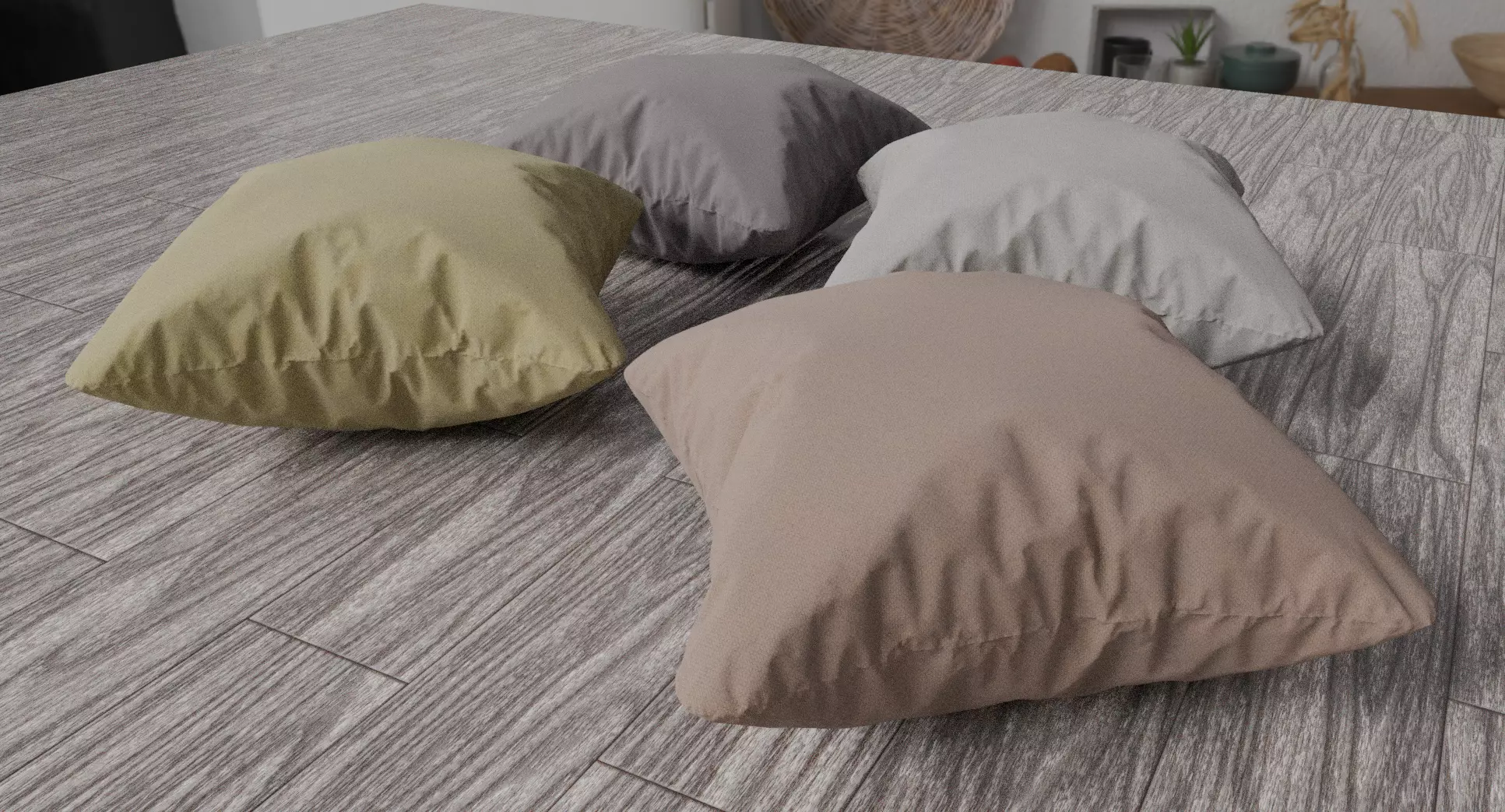 Square Cushion Set 4 Unique Meshes 4 Colors Decorative Pillows Low-poly 3D model_2