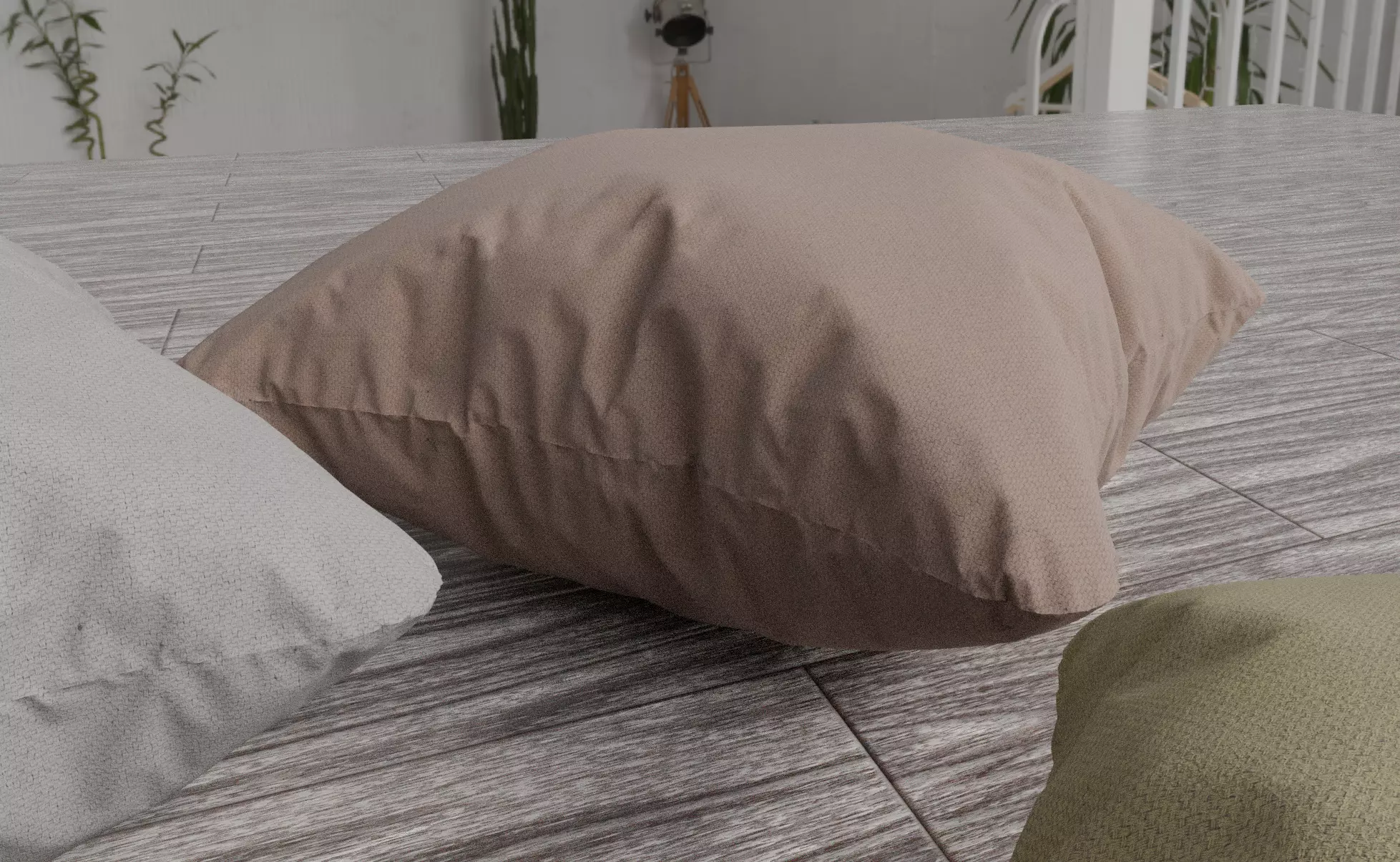 Square Cushion Set 4 Unique Meshes 4 Colors Decorative Pillows Low-poly 3D model_8