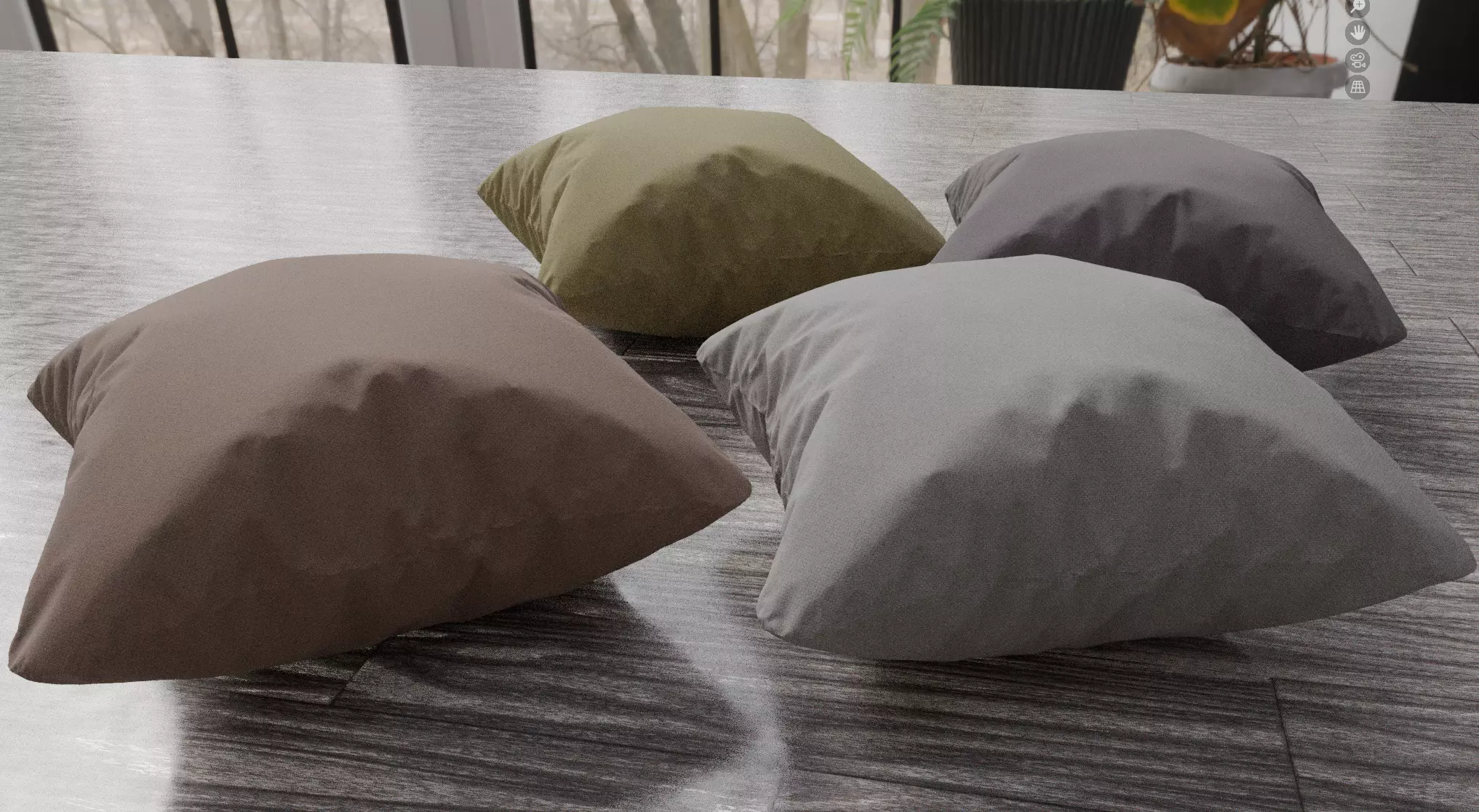 Square Cushion Set 4 Unique Meshes 4 Colors Decorative Pillows Low-poly 3D model_1