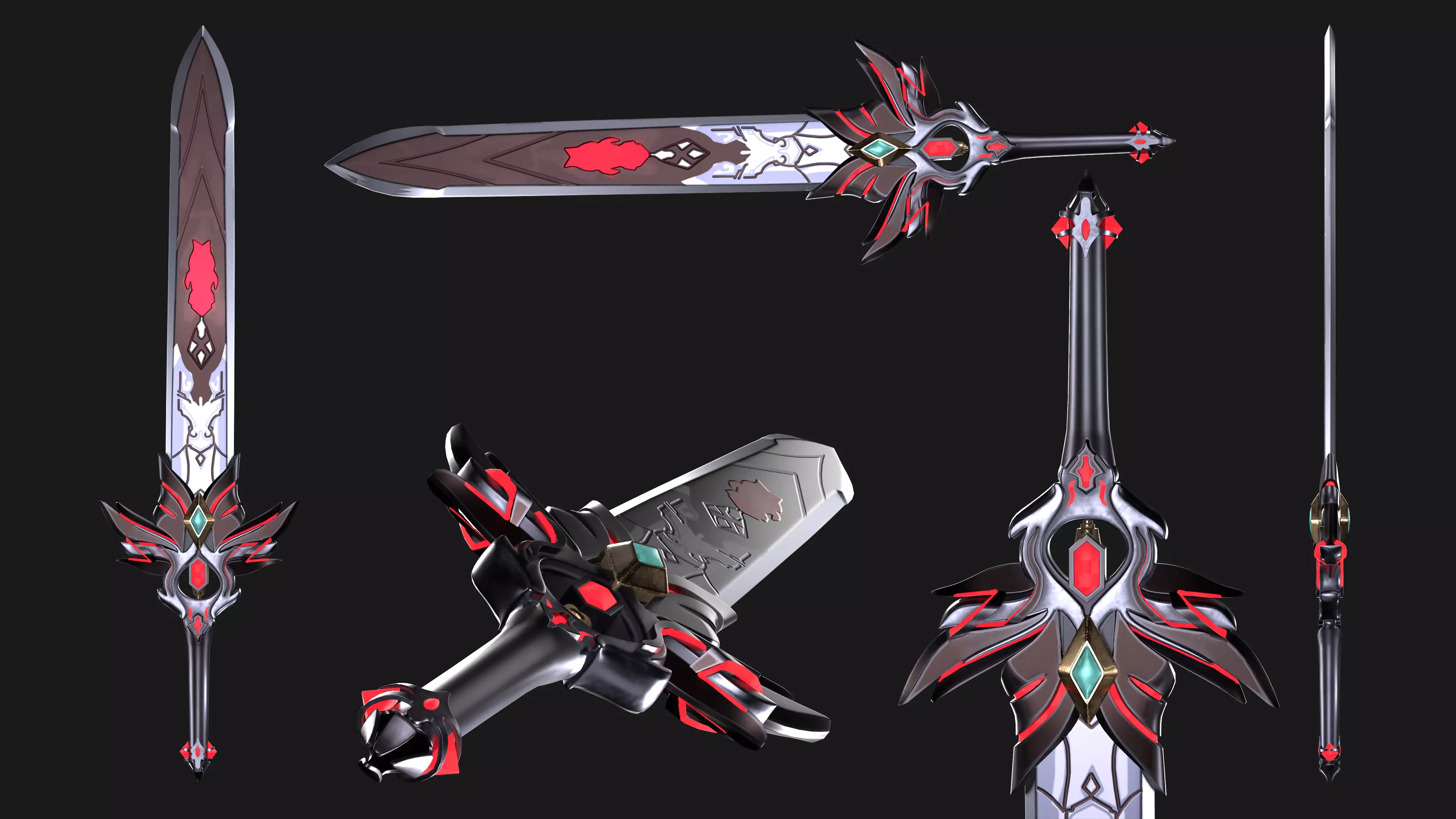 Dark Fantasy Sword 3D Model Stylized Game-Ready Weapon Low-poly 3D model_0