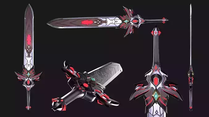 Dark Fantasy Sword 3D Model Stylized Game-Ready Weapon
