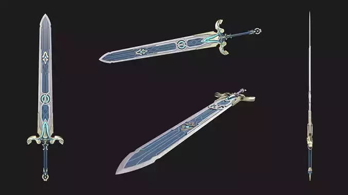 Royal Fantasy Sword 3D Model Stylized Game-Ready Weapon Asset