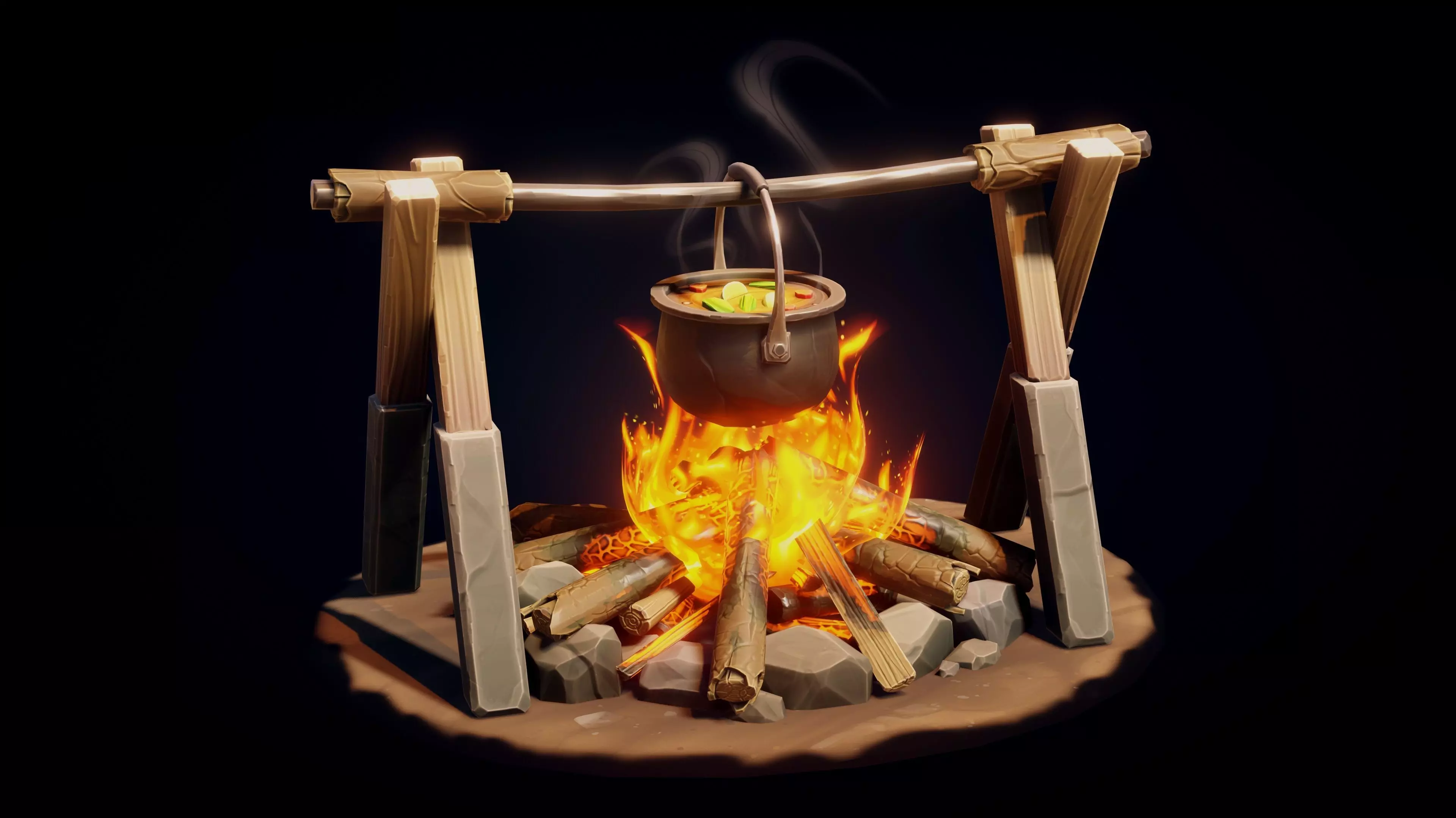 Stylized Campfire - Game Ready 3D Model Low-poly 3D model_0