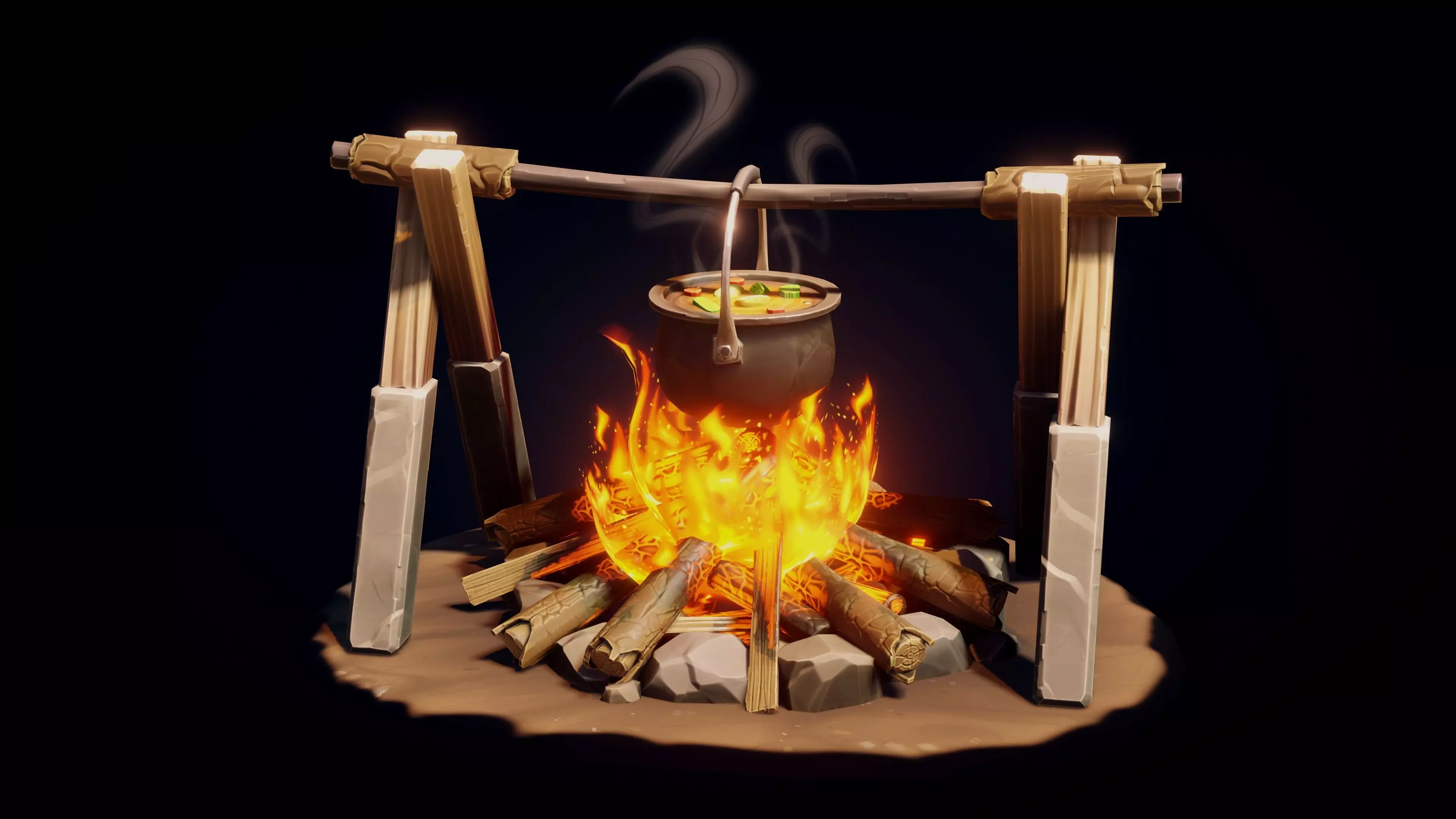Stylized Campfire - Game Ready 3D Model Low-poly 3D model_1