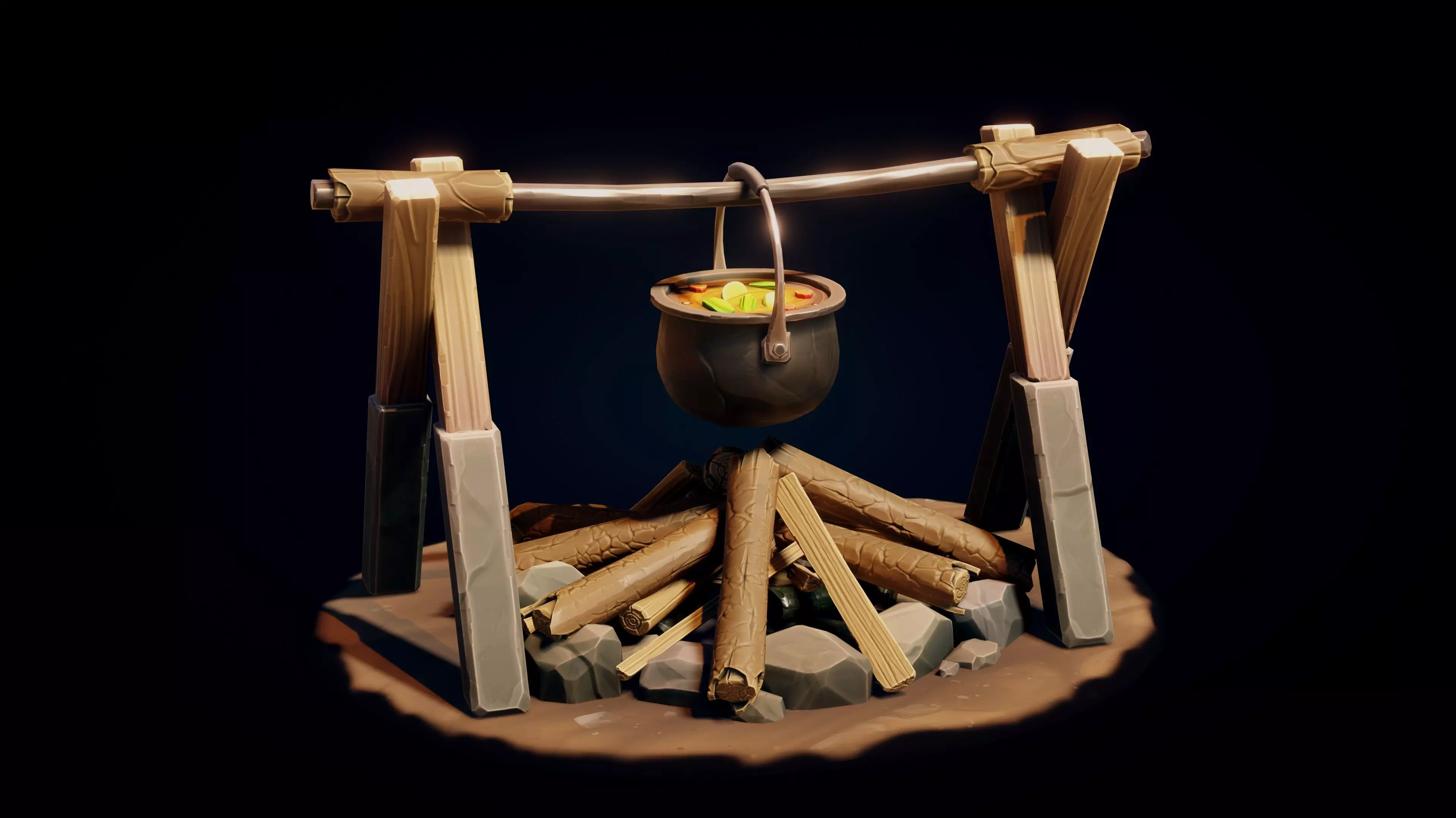 Stylized Campfire - Game Ready 3D Model Low-poly 3D model_6