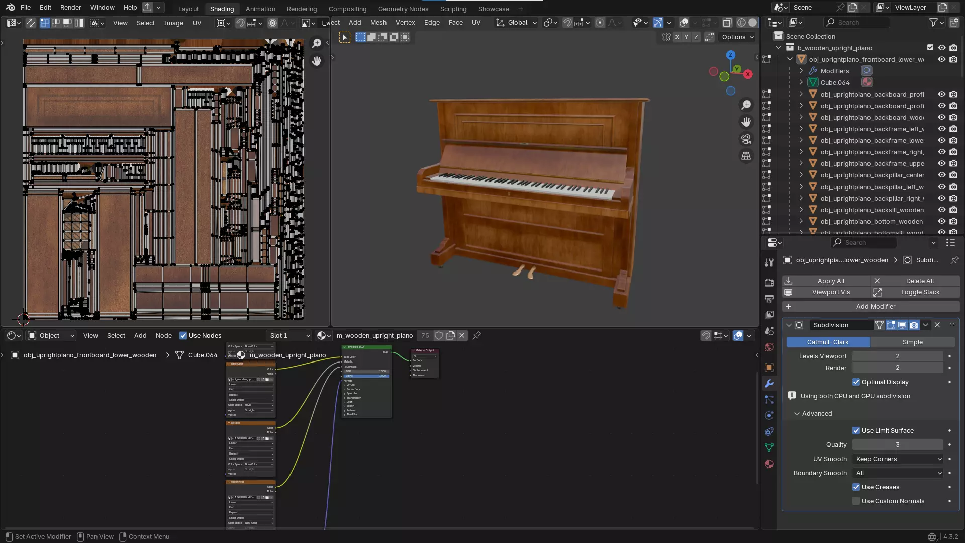 Wooden Upright Piano Low-poly 3D model_27