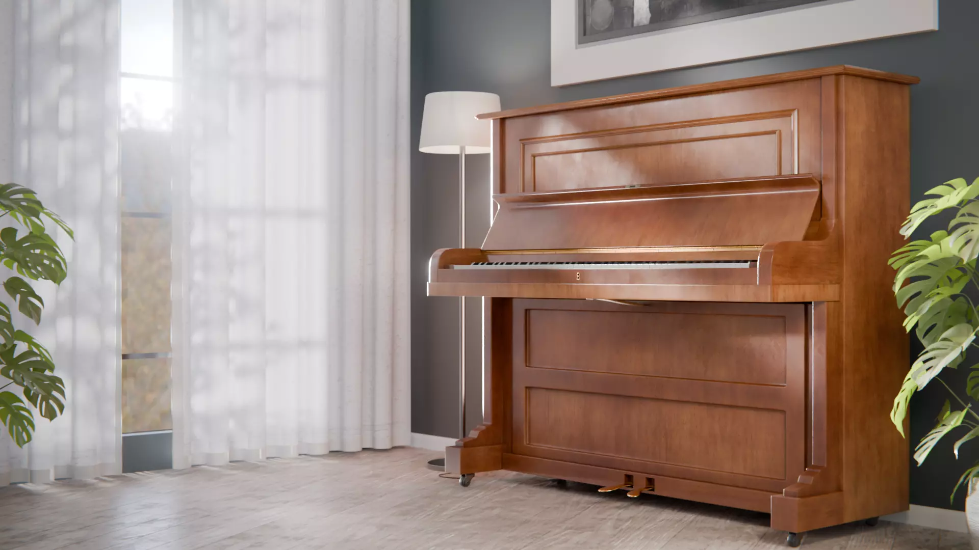 Wooden Upright Piano Low-poly 3D model_3