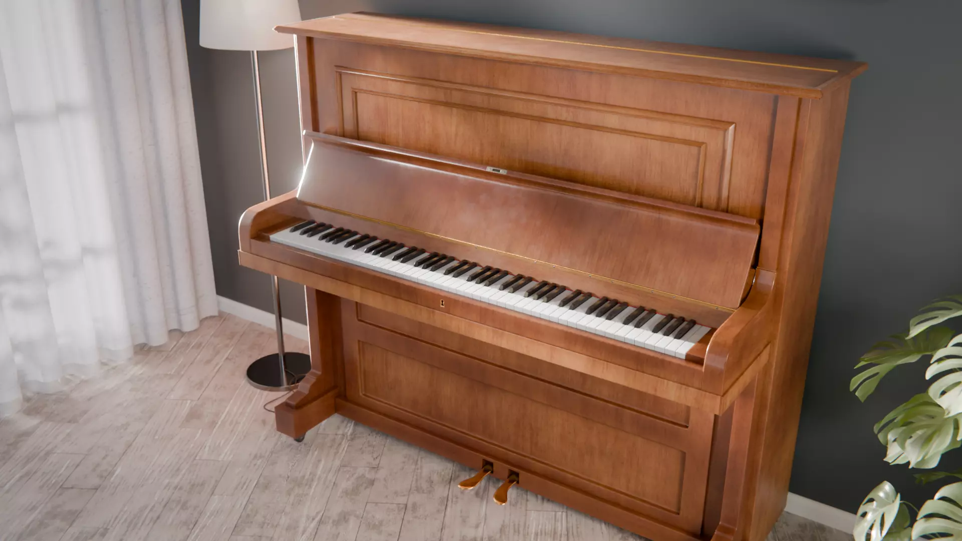 Wooden Upright Piano Low-poly 3D model_4