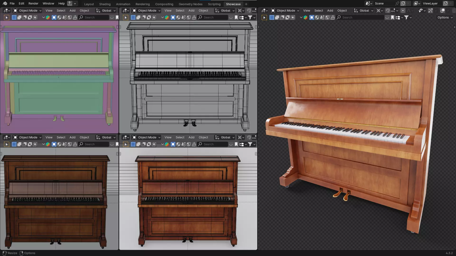 Wooden Upright Piano Low-poly 3D model_26