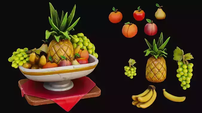 Stylized Fruit Bowl - Game Ready 3D Asset