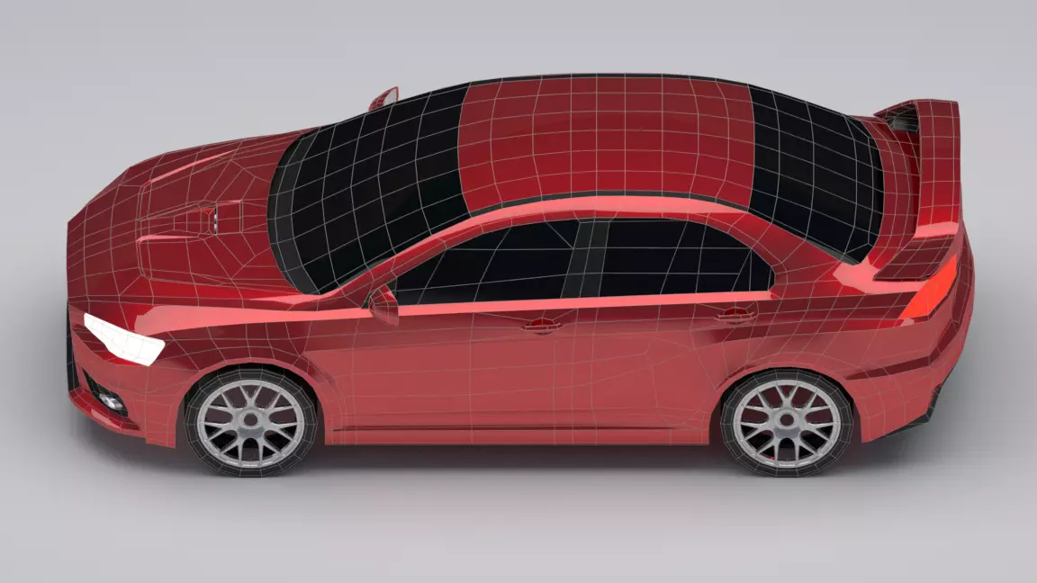 Red Car Free low-poly 3D model_4