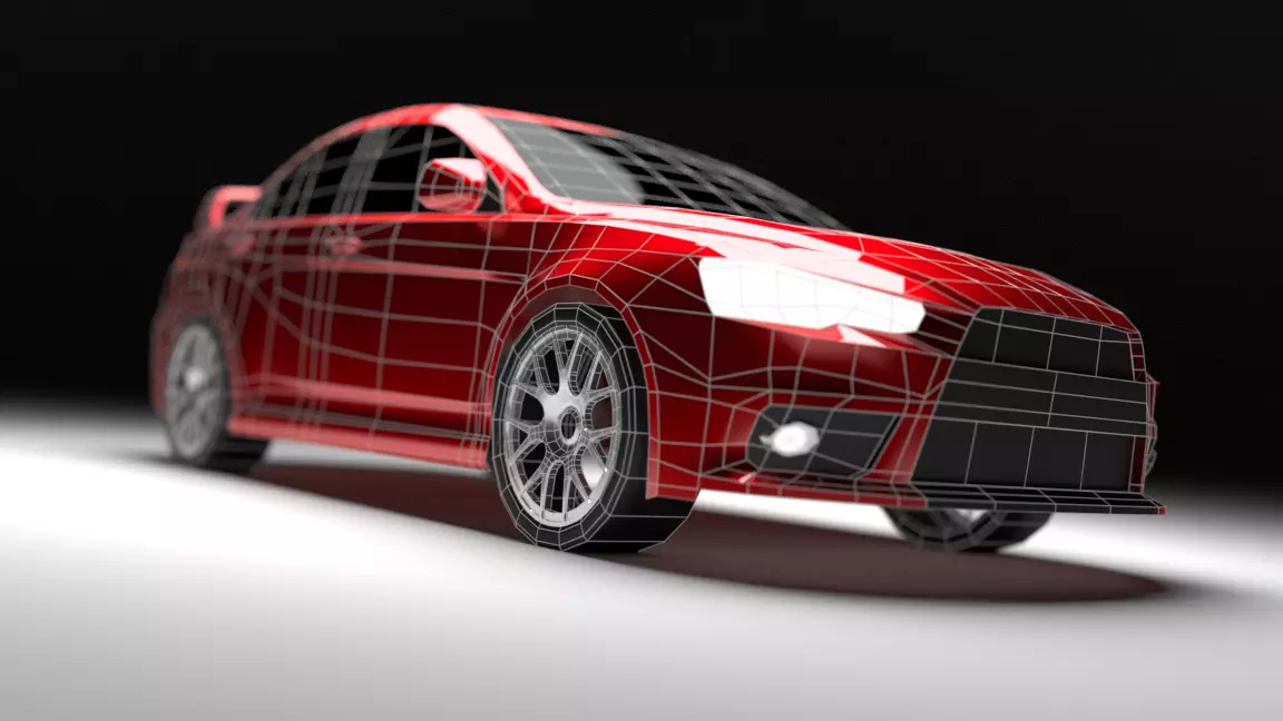 Red Car Free low-poly 3D model_9