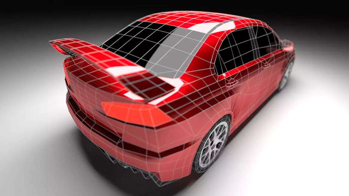 Red Car Free low-poly 3D model_11