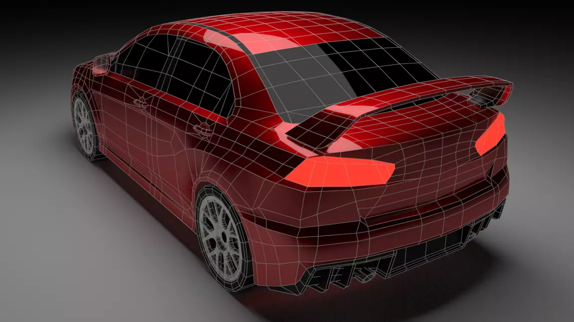 Red Car Free low-poly 3D model_6