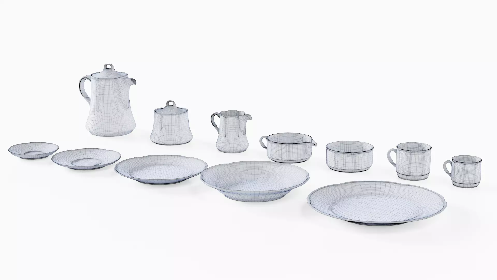 White Tableware Set and Plates Low-poly 3D model_55