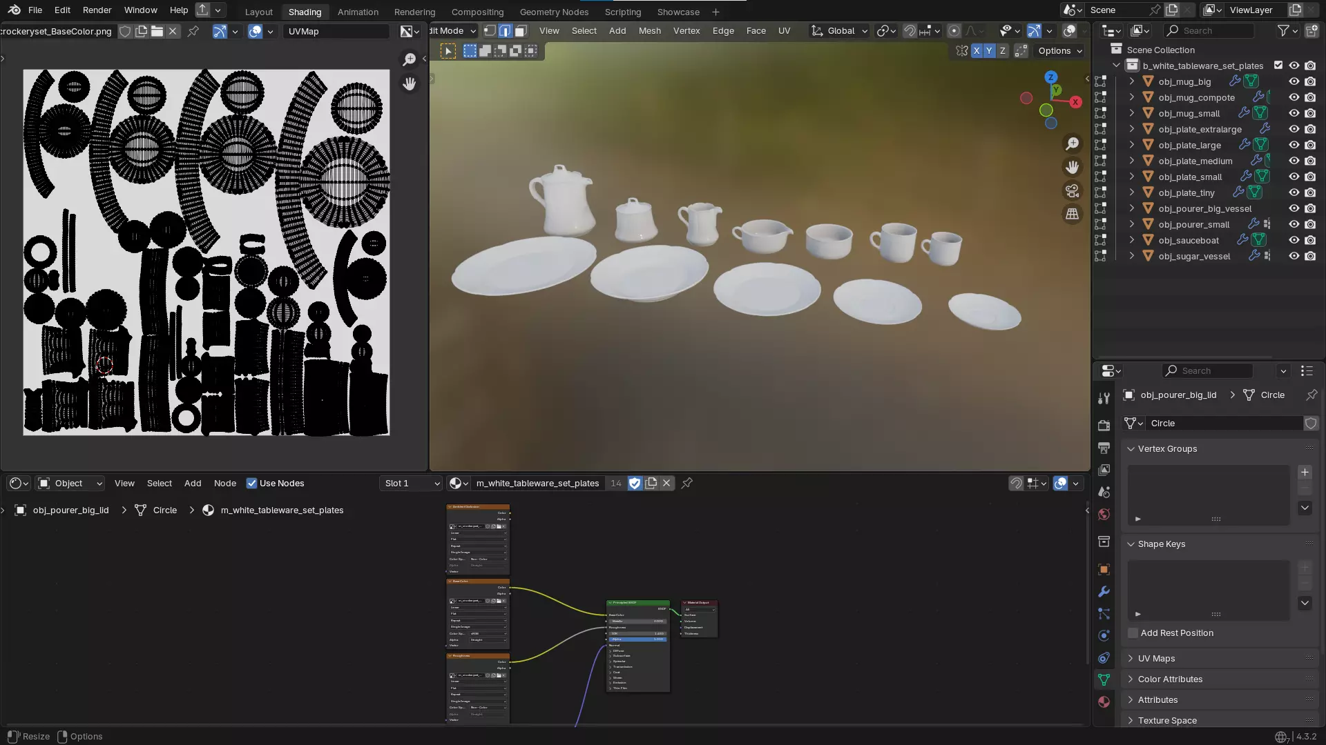 White Tableware Set and Plates Low-poly 3D model_5