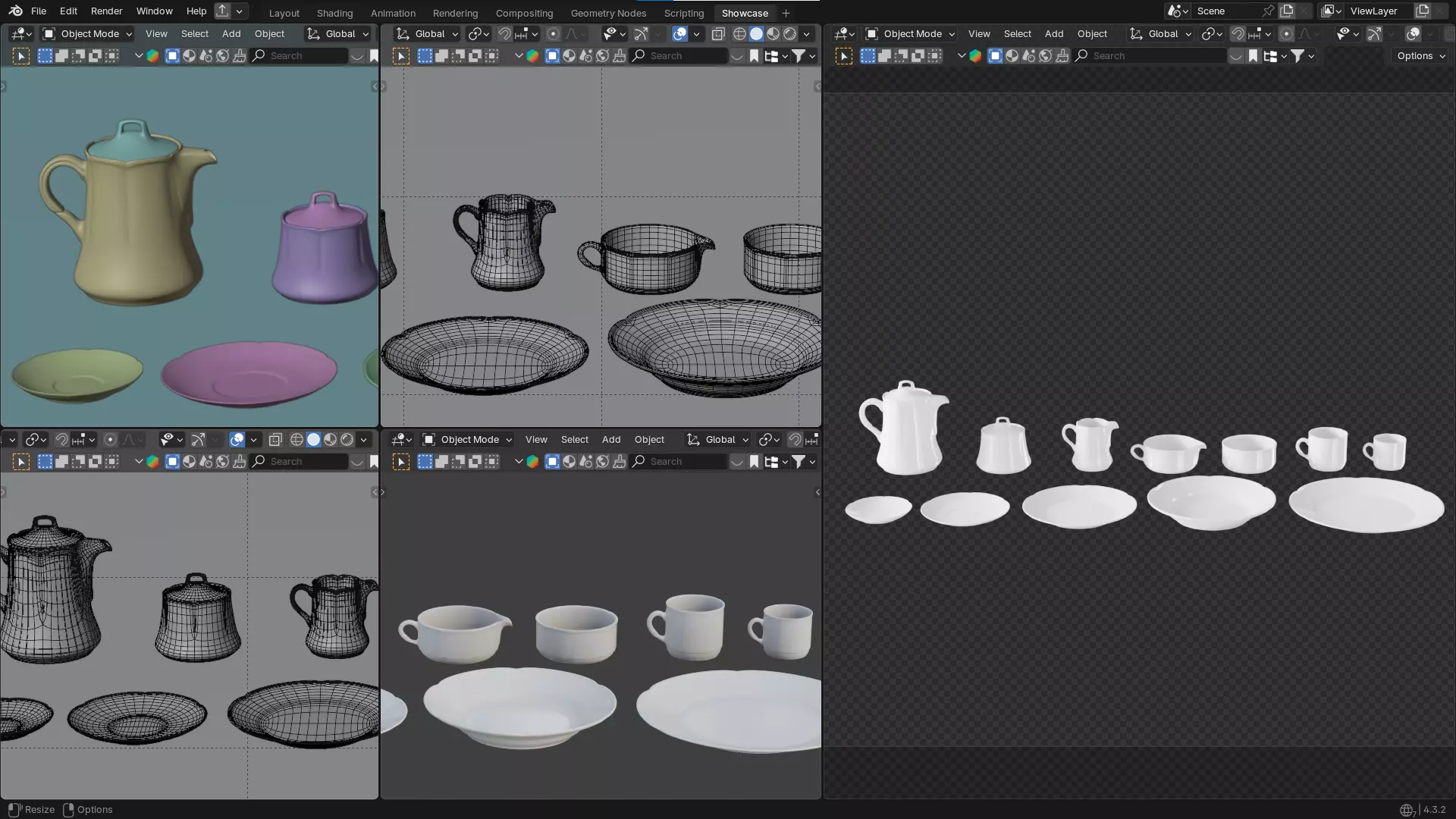 White Tableware Set and Plates Low-poly 3D model_4