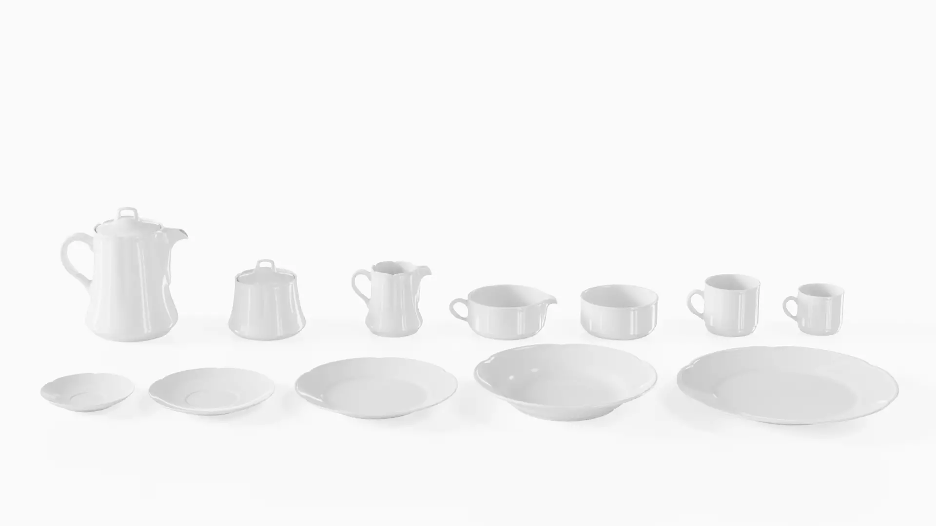 White Tableware Set and Plates Low-poly 3D model_0
