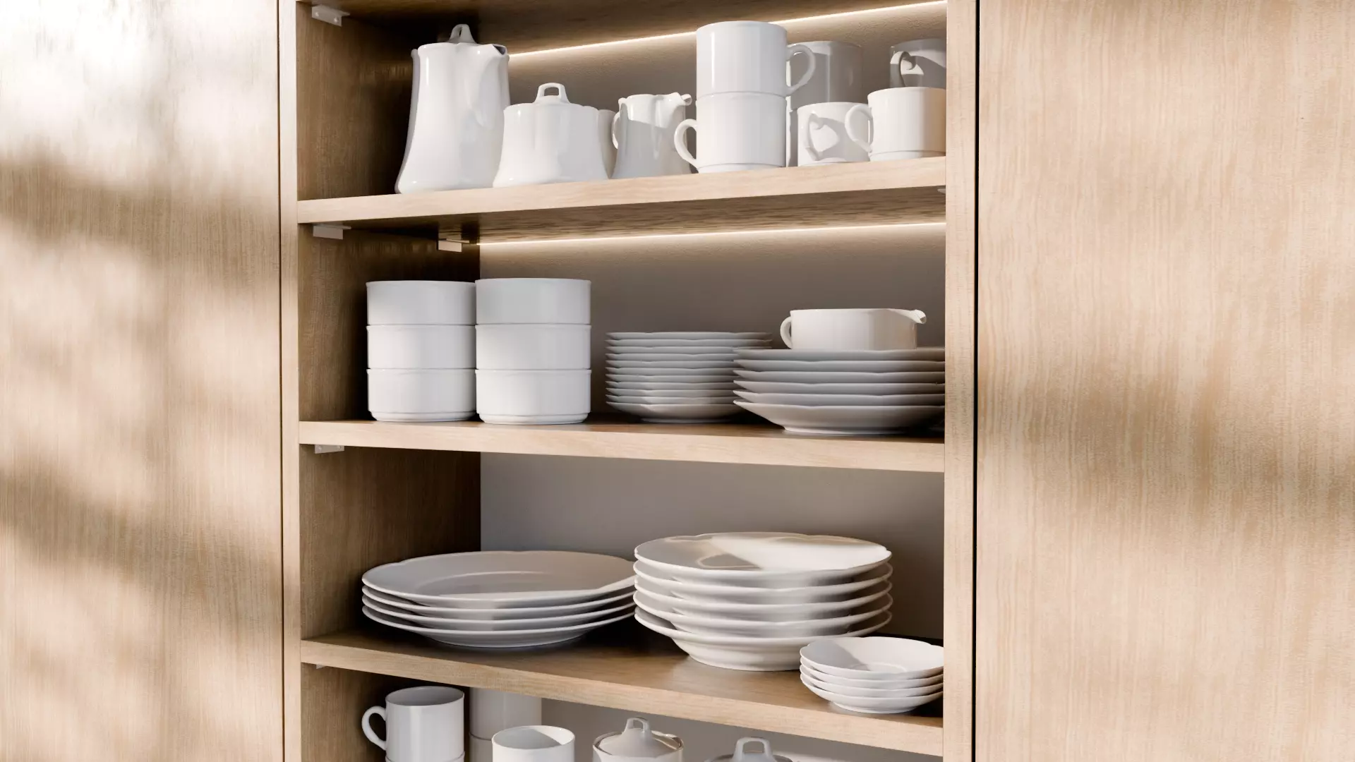 White Tableware Set and Plates Low-poly 3D model_2