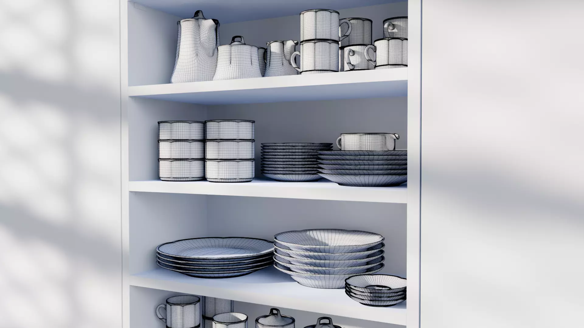 White Tableware Set and Plates Low-poly 3D model_3