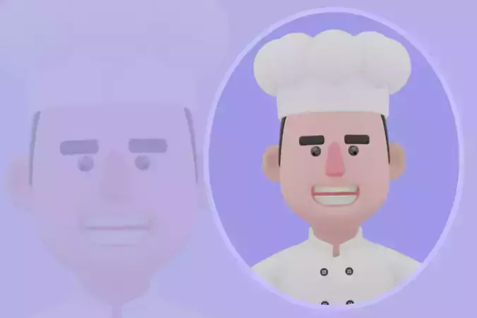 Stylized 3D Cartoon Chef Character - Excited Cook Behind Stove