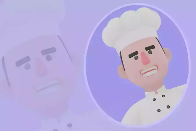 Stylized 3D Cartoon Chef Character - Happy Cook Sitting on Stove