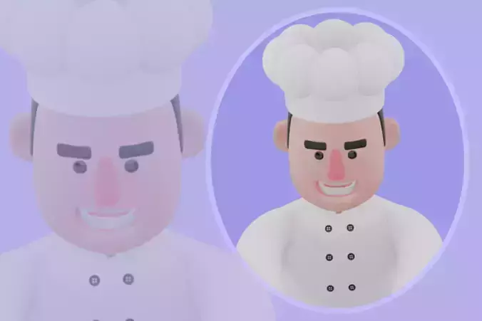 Stylized 3D Cartoon Chef Character - Smiling Cook Behind Stove