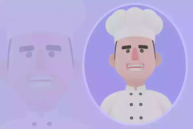 Stylized 3D Cartoon Chef - Cheerful Cook Leaning on Stove
