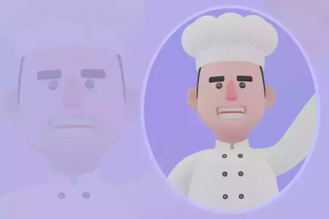 Stylized 3D Cartoon Chef - Excited Cook Celebrating at Stove
