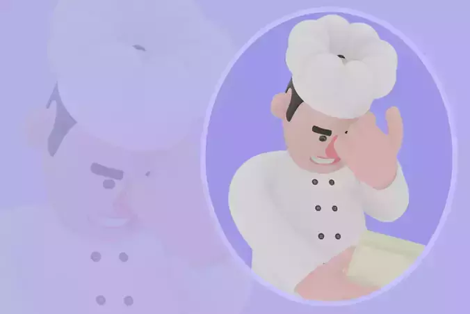 Stylized 3D Cartoon Chef - Thoughtful Cook with Recipe Book