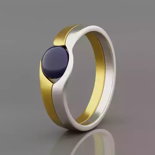 Modern Gold Silver Ring with Blue Gemstone - 3D Print Model