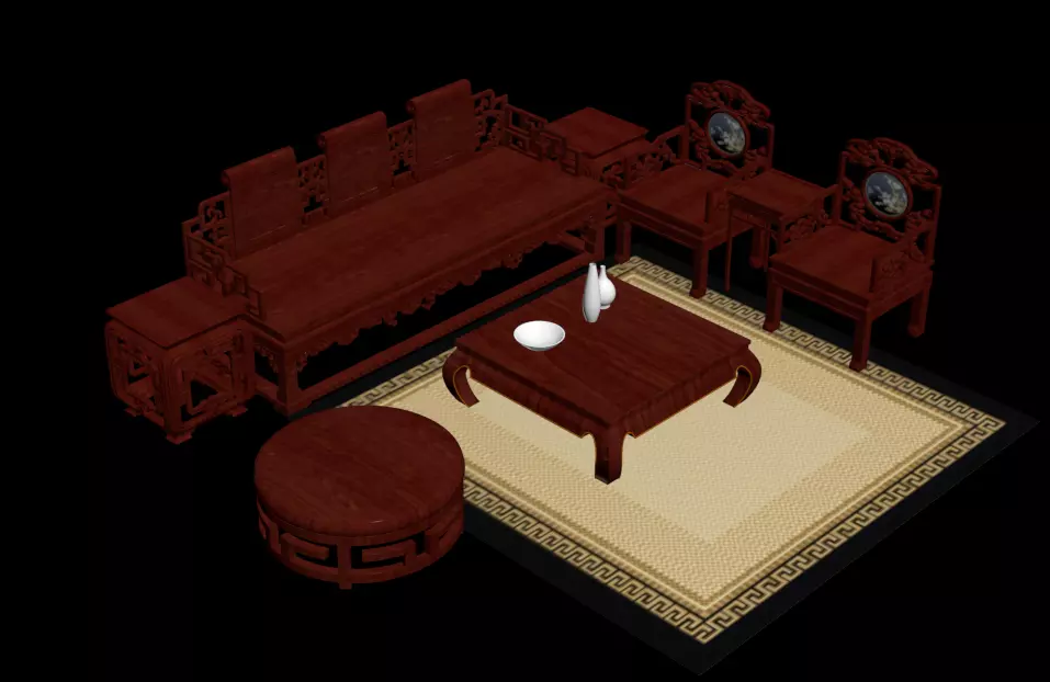 traditional Vietnamese wooden chairs Free 3D model