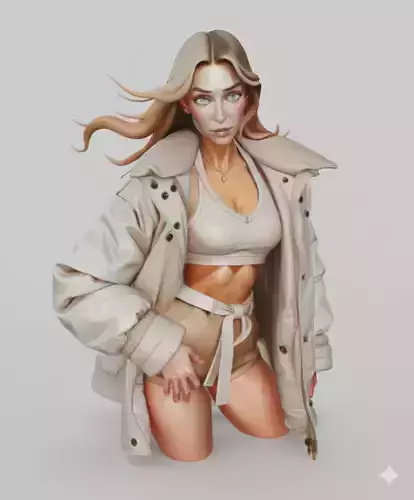 Stylized Female Character Blonde Woman Beige Coat 3D Low-poly 3D model