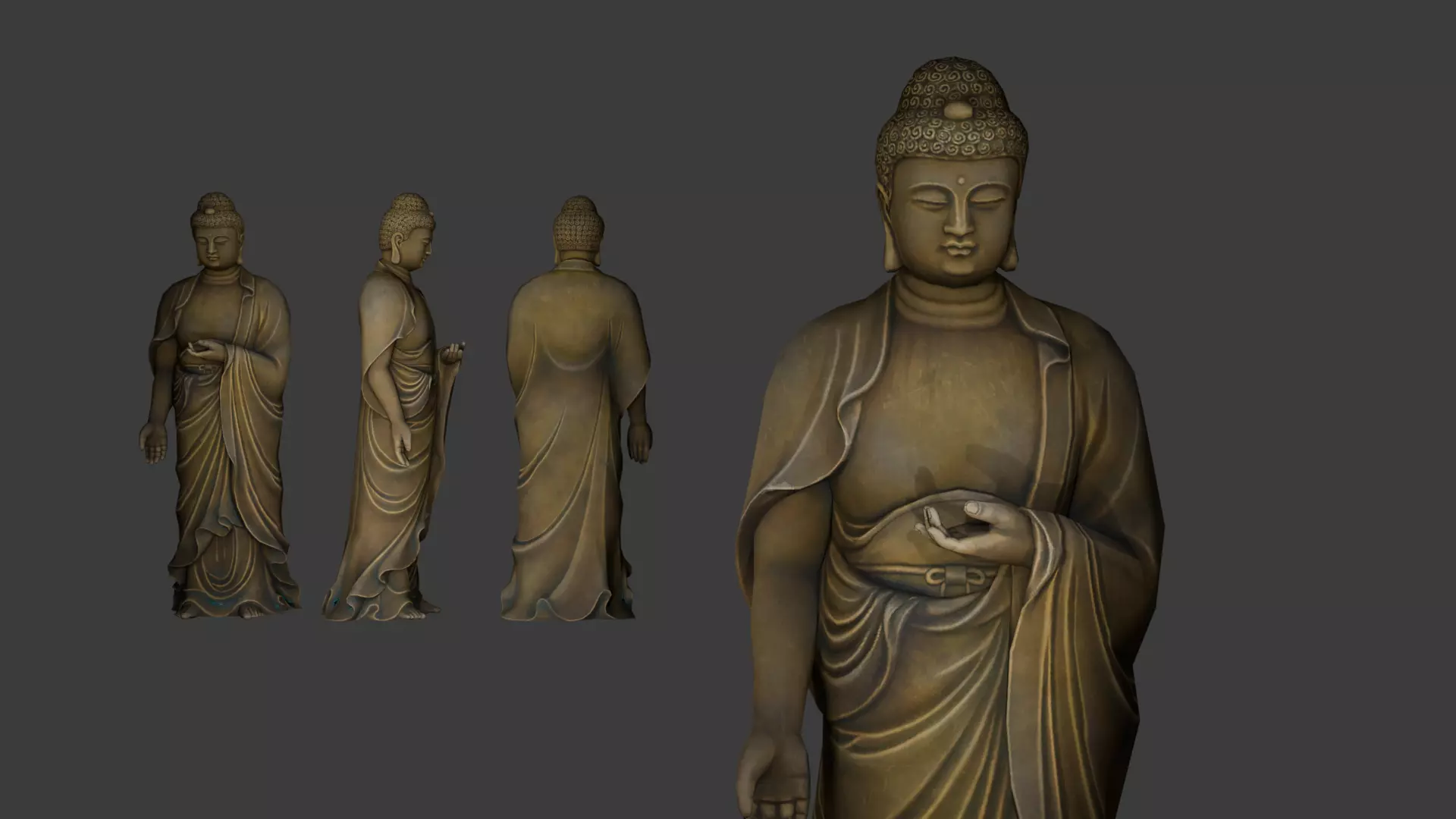 Low Poly Standing Amitabha Buddha Statue Low-poly 3D model_4
