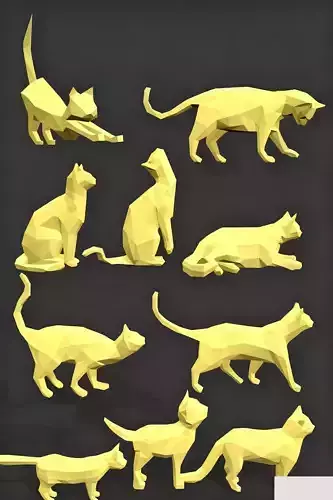Low poly Cats pose gesture Free low-poly 3D model