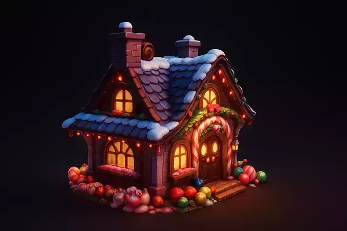 Candy House 3D Model  Cartoon Stylized Fantasy House  Game-Ready