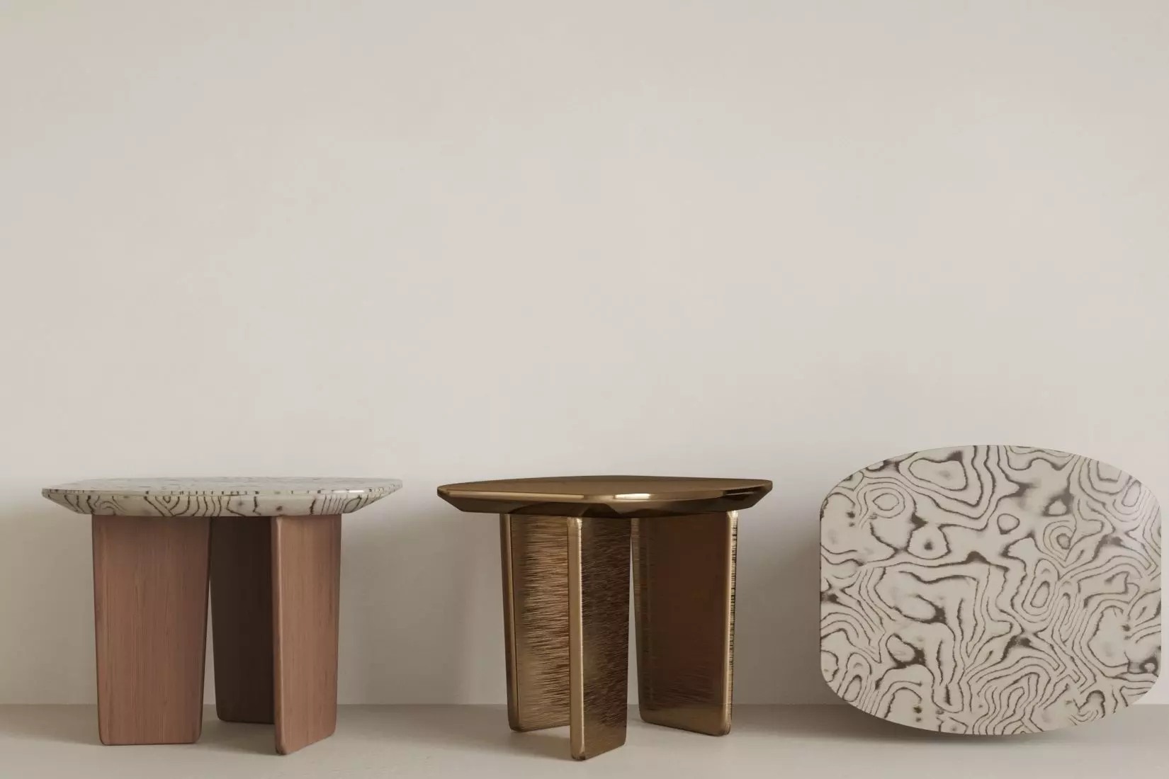 The picture shows three end tables corner tables 3D model_0