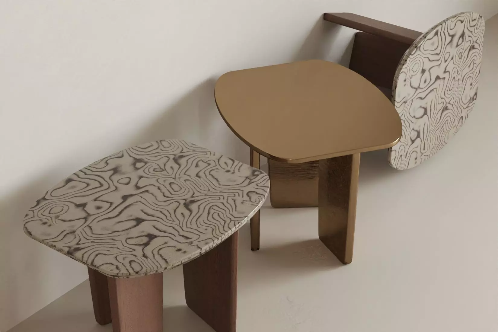 The picture shows three end tables corner tables 3D model_3