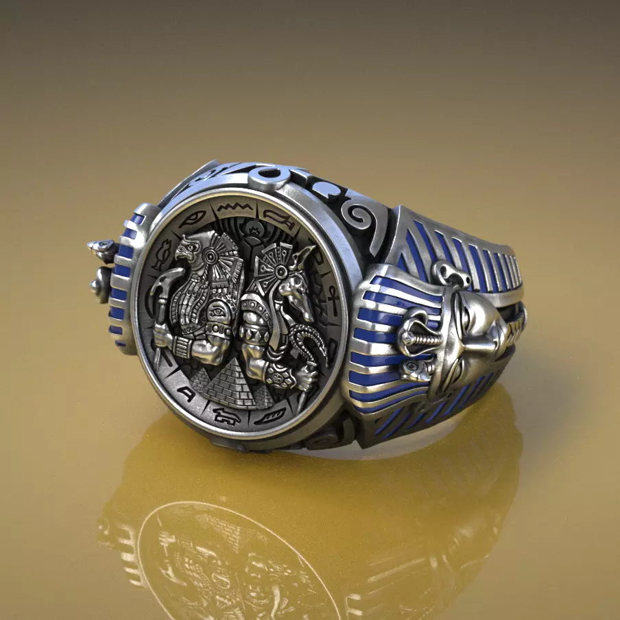 Tutankhamun Anubis Horus Egyptian Ring 3D print model_3
