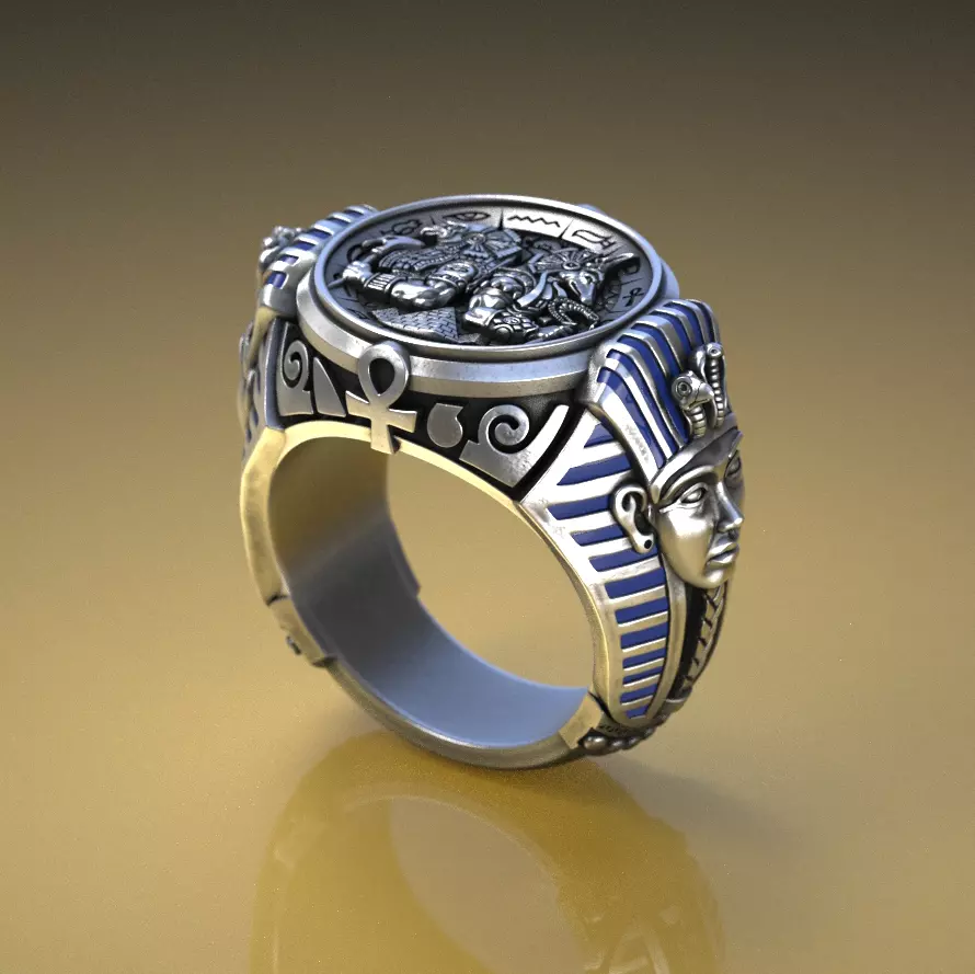 Tutankhamun Anubis Horus Egyptian Ring 3D print model_2