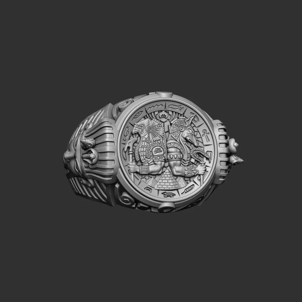 Tutankhamun Anubis Horus Egyptian Ring 3D print model_5