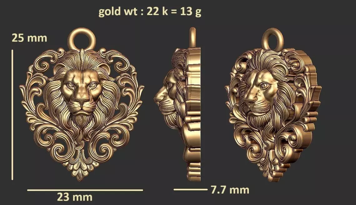 lion face pendent 3d model  3D print model_1