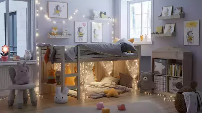 Cozy Kids Bedroom Blender Scene